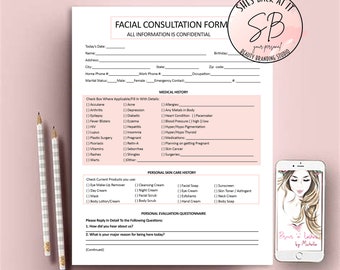 Facial Consultation Form, Facial Forms, Esthetician Consent Forms, Client Information Form, Client Intake Form, Skin Care Consultation Forms