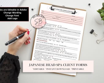 Japanese Head Spa Consultation and Consent Forms, Client Intake, Head Spa Treatment Consent, Massage Right to Refusal Form Esthetician Form