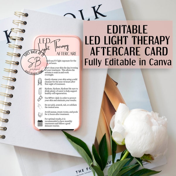 LED Light Therapy Aftercare Card, LED Light Therapy Aftercare, Red Light Therapy After Care Card, LED Light Therapy Aftercare, Editable