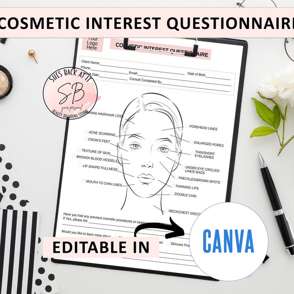 Cosmetic Interest Questionnaire, Aesthetic Interest Questionnaire, Cosmetic Questionnaire Template, Skin Consultation Questionnaire