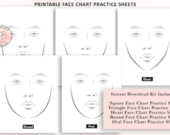Makeup Face Chart, Face Chart Practice Sheets, Printable Make up Practice Sheets, Blank Face Chart Printable, Blank Make up Chart, Download