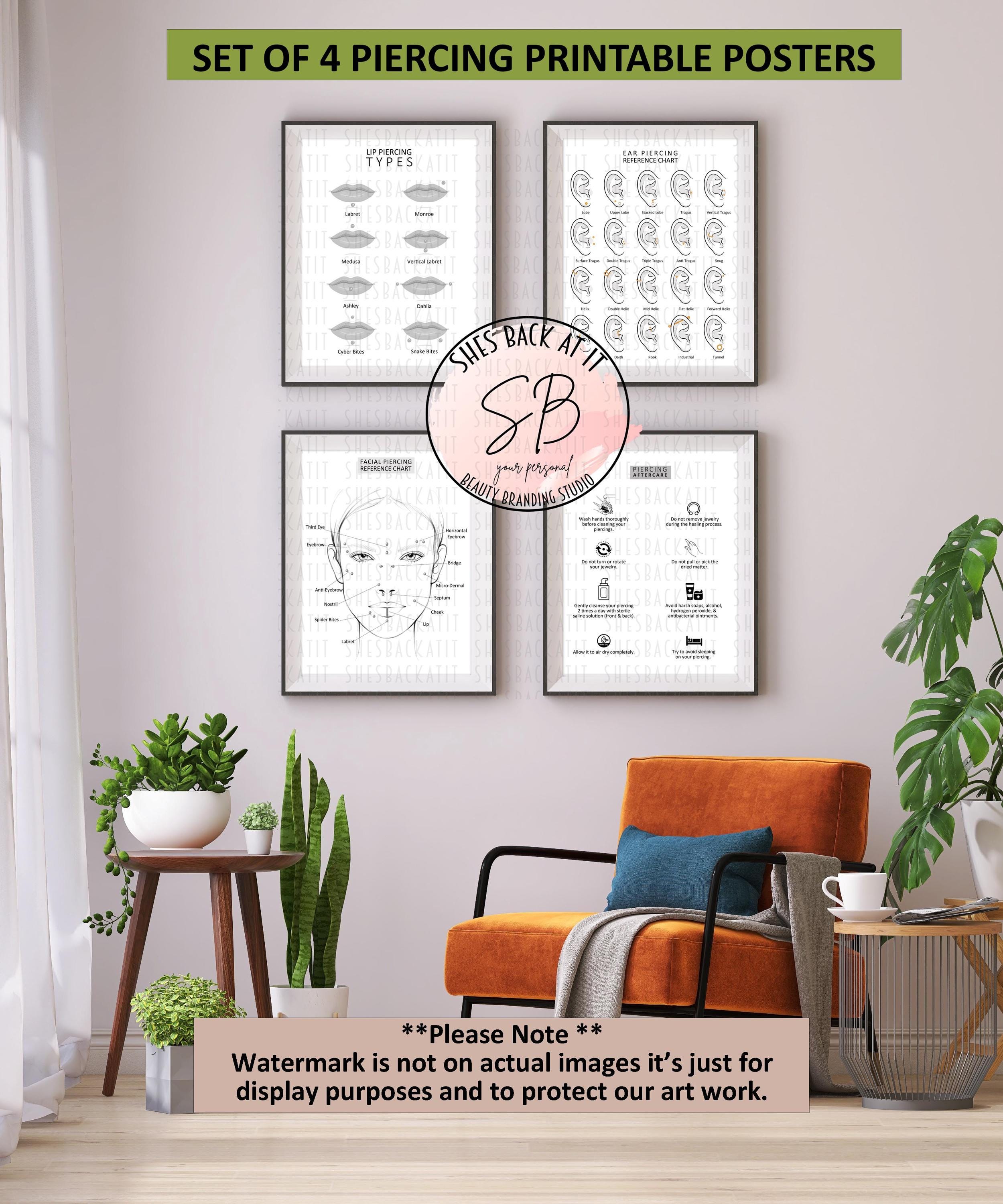 Piercing Format Set of 4 Piercing Art Posters, Ear Piercing Reference Chart, Piercing ...