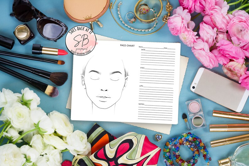 Makeup Face Chart Template Bundle, MUA Practice Sheets, Freelance