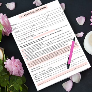 Formulario de autorización de maquillaje, formulario de consentimiento del maquillador, formulario de maquillaje, formulario de consentimiento del esteticista, formulario de información del cliente, formulario de consentimiento de maquillaje, maquillaje