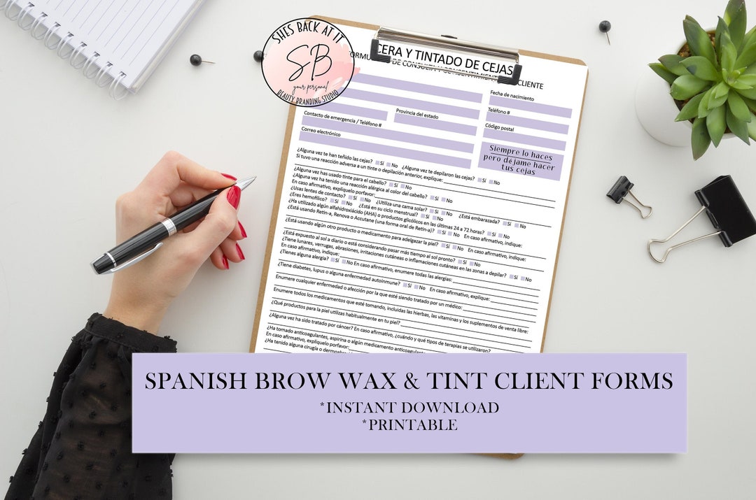 Brow Wax & Tint Client Forms in Spanish, Esthetician Consent Form