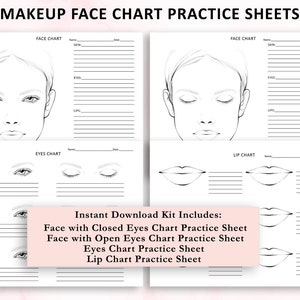 Modèles pour maquilleur, Feuilles d'entraînement pour maquilleur, Formulaire de maquillage indépendant, Feuilles d'entraînement pour le maquillage, Cabinet de maquilleur, Tableau de maquillage