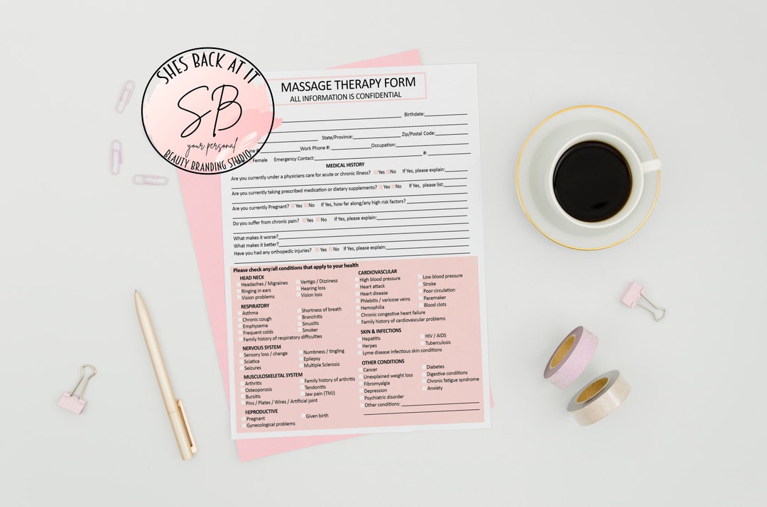 Massage Therapy Consultation and Consent Forms, Client Intake, Massage ...