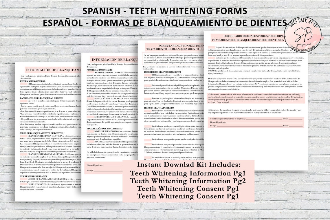 Spanish Teeth Whitening Client Forms Spanish Teeth Whitening Etsy