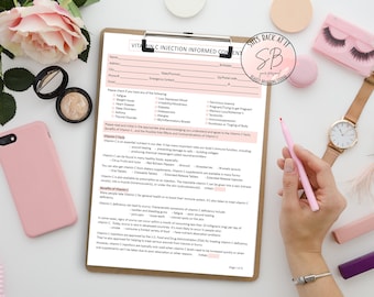 Blanketter för informerat samtycke för C-vitamininjektion, samtyckesblankett för C-vitamin, samtycke till C-vitaminsprutor, C-vitamininjektioner, konsultationsblanketter för hudvård