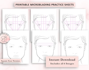 Övningsblad för ögonbrynsmappning, utskrivbart microbladingmönster, utbildningsformulär för semipermanent makeupartist, ansiktsdiagram, kartläggning av ögonbrynstatueringar
