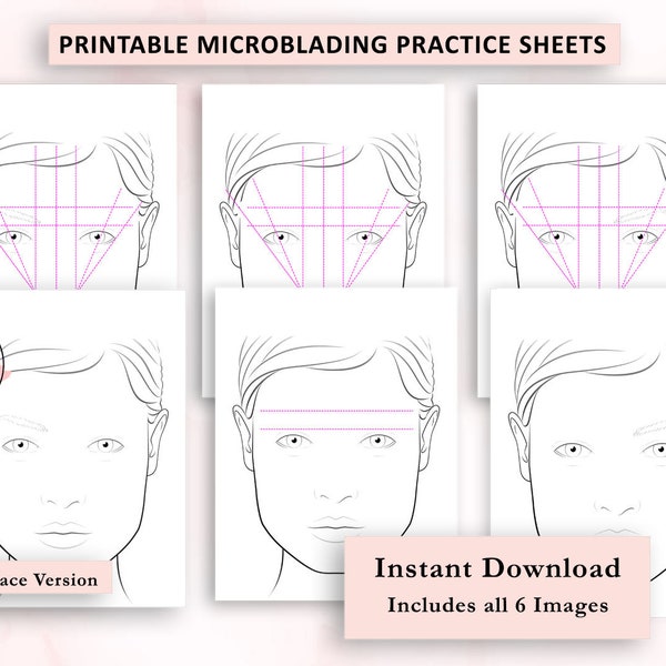 Brow Mapping Practice Sheets, Microblading Pattern Printable, Semi-Permanent Makeup Artist Training Form, Face Chart, Eyebrow Tattoo Mapping