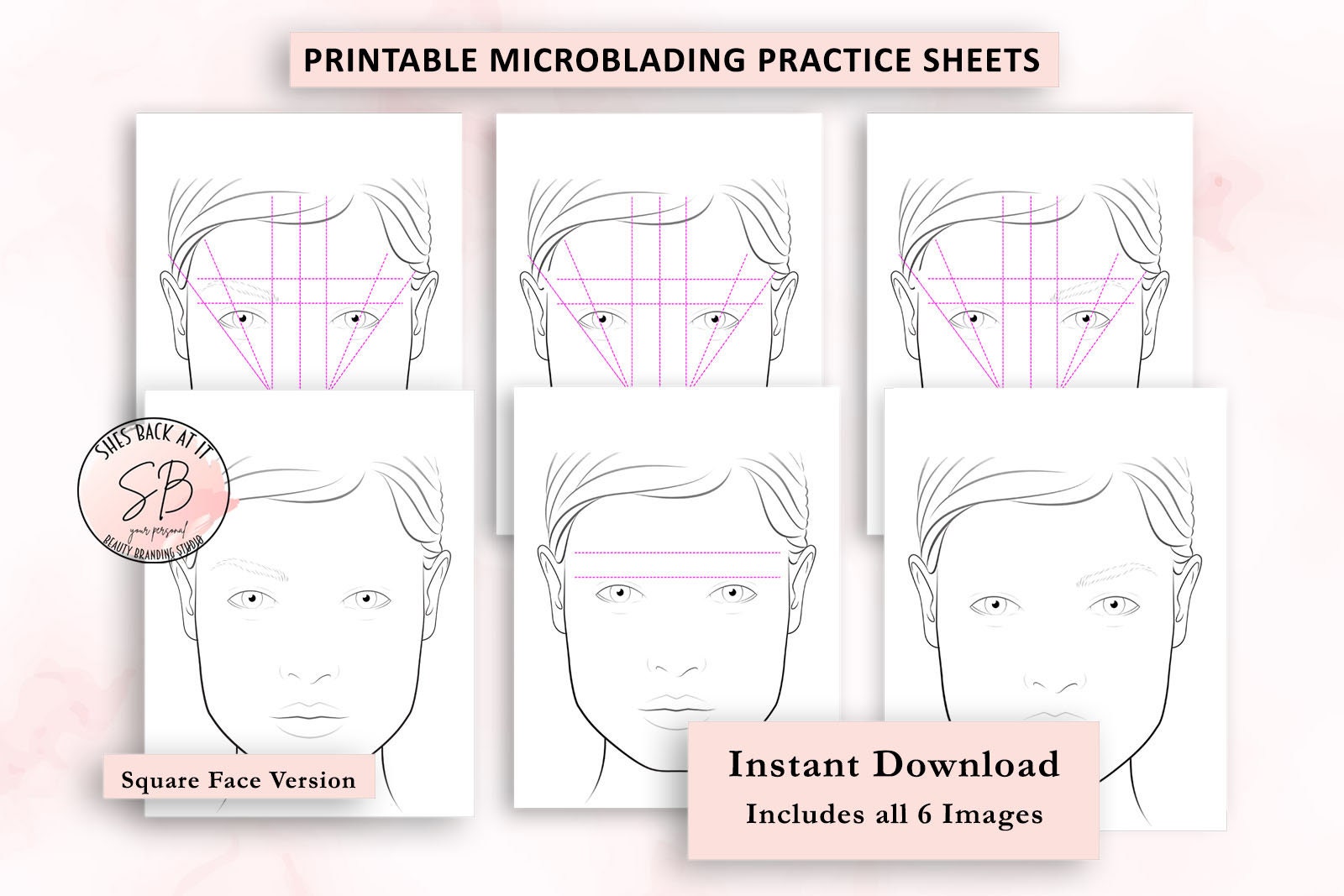 brow mapping practice sheets, microblading pattern printable, semi