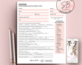 ワックス脱毛のお客様相談・同意書、フェイシャルフォーム、エステティシャン同意書、お客様情報フォーム、予約追跡フォーム、ワックス脱毛