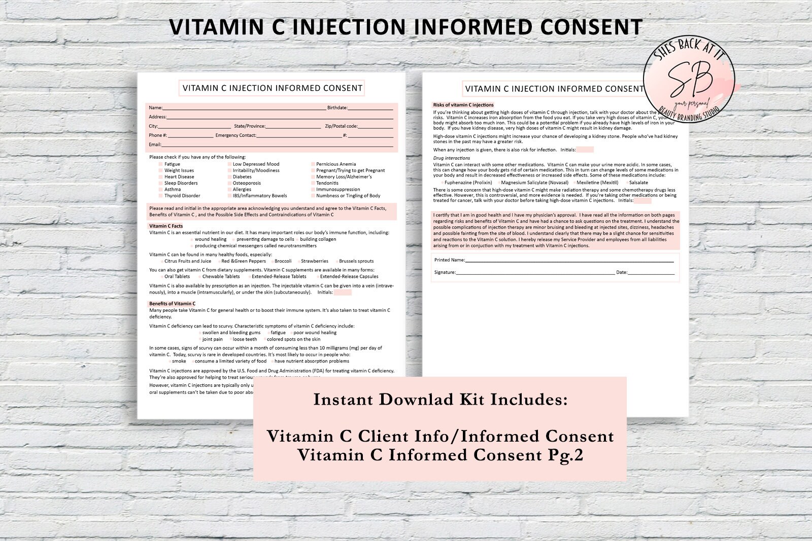 Vitamin C Injection Informed Consent Forms Vitamin C Consent Etsy