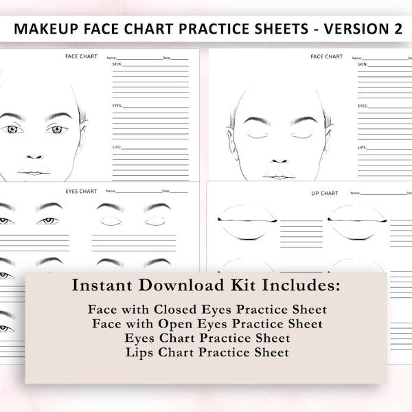 Makeup Face Chart Template Bundle, MUA Practice Sheets, Freelance Makeup Form, Makeup Artist Consultation Form Chart