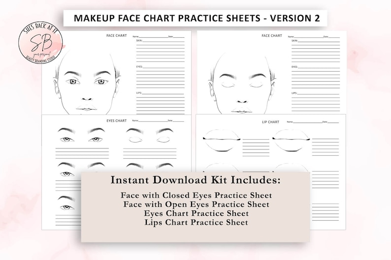 Makeup Face Chart Template Bundle, MUA Practice Sheets, Freelance