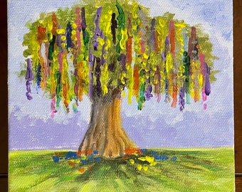 Mardi Gras Tree, 6x6, small square original painting by Joyce Laporte