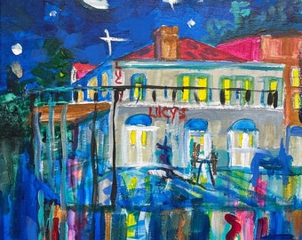 Lucy’s Restaurant on Tchoupitoulas, Warehouse District,Free USA Shipping by Nola artist, Joyce W. Laporte