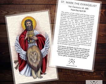 Saint Mark the Evangelist Prayer Card | Catholic Saint Card | Gospel Saint