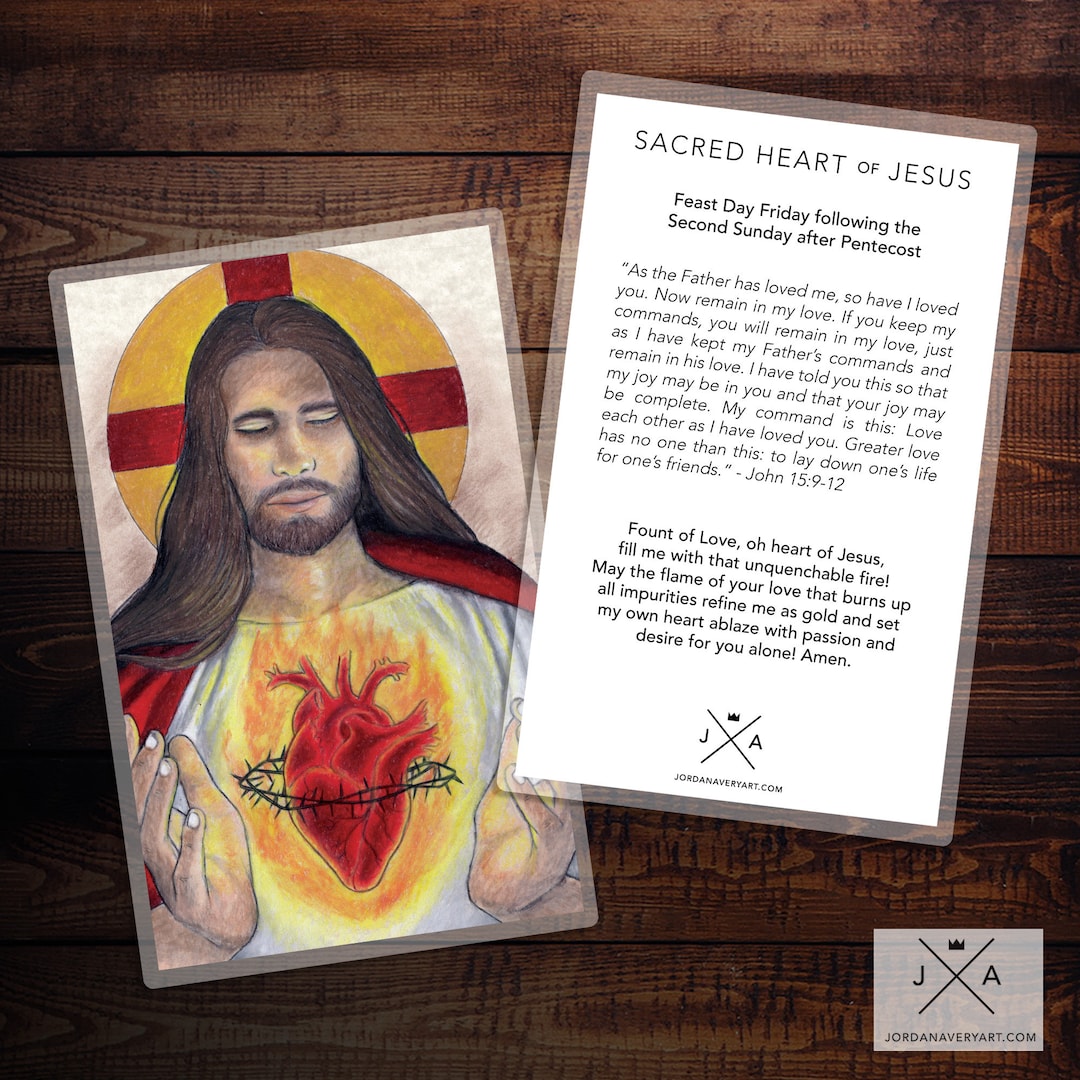 Sacred Heart of Jesus Prayer Card - Etsy