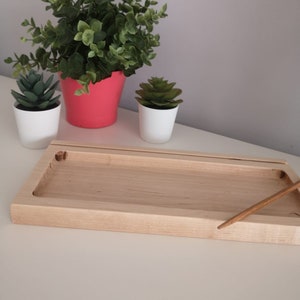 Writing Tray, Salt Tray, Natural Solid Wood Tray with Wood 'Pencil' stylus