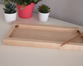 Writing Tray, Salt Tray, Natural Solid Wood Tray with Wood 'Pencil' stylus
