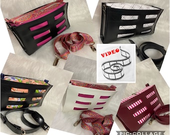 Luisa bag, pattern and pdf tutorial with explanatory videos and lots of tips for sewing imitation leather. Original shoulder bag.