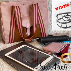 Clara bag, pattern, step-by-step pdf tutorial and explanatory VIDEOS. Large capacity handbag with interior divider pocket.