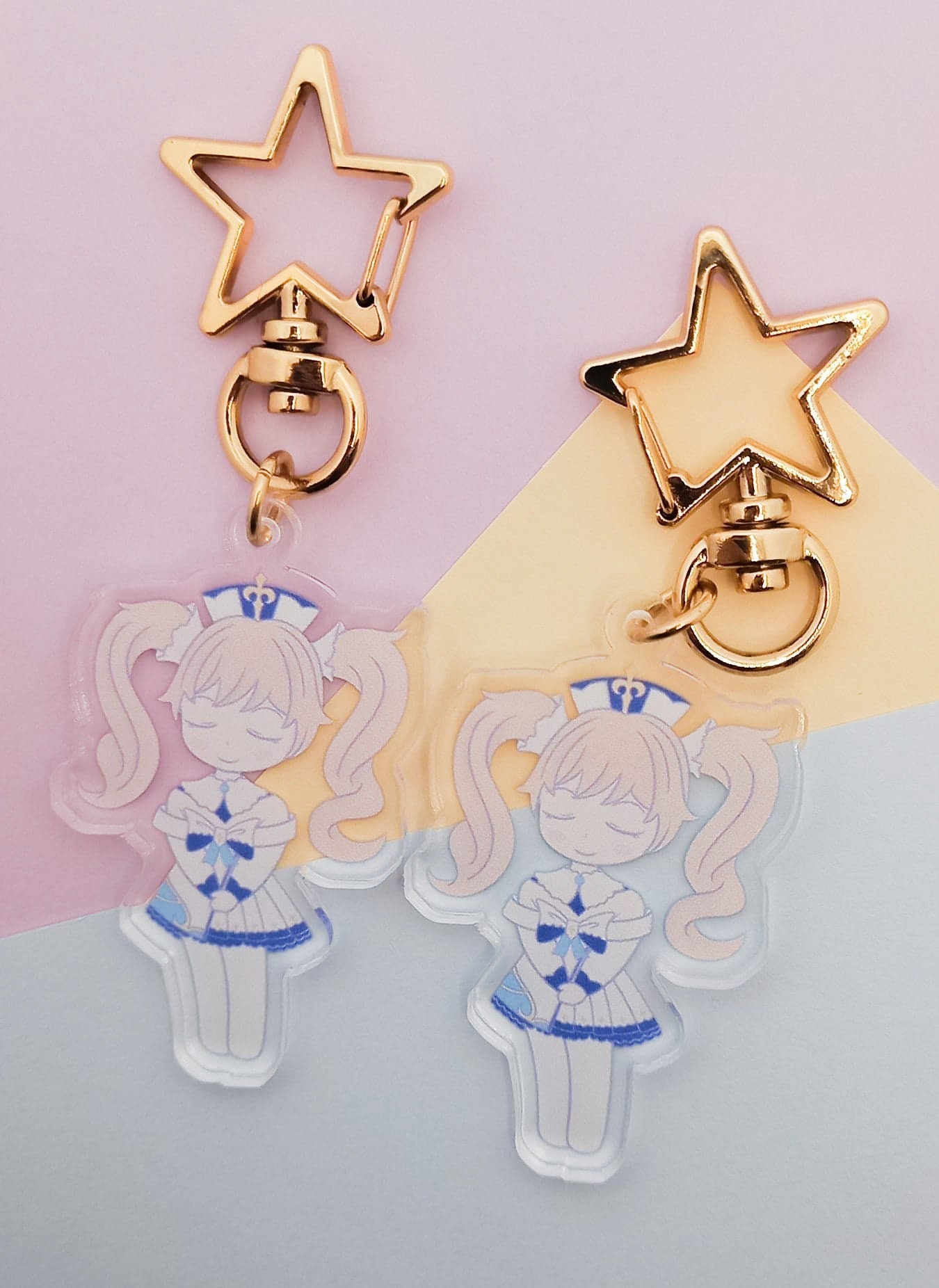 Barbara Anime Girl Keychain, Anime Acrylic Charm, Gold Star Keyring