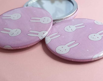 Pink Bunny Mirror, Pocket Sized, 58mm Cute Travel Essential Mirror