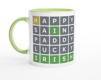 St. Patrick's Day Wordle Mug | Happy Saint Paddy Lucky Irish | White 11oz Ceramic Mug with Color Inside