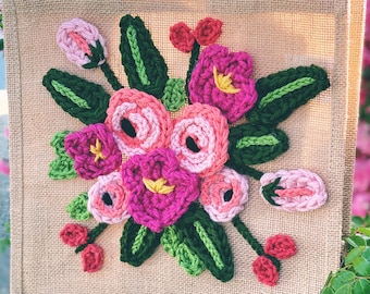 Crochet Rose Bouquet Applique Pattern | Floral Garden (PDF Download)
