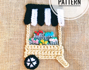 PATTERN | Crochet Flower Cart Applique | Beginner | Modern | Quick | Simple | Summer | Gift for Her | Flowers | Awning | PDF Download