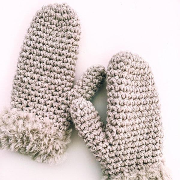 PATTERN Crochet Fur Cuff Mittens - Crochet Gloves - Beginner Pattern - Easy - Winter- Gift for Her