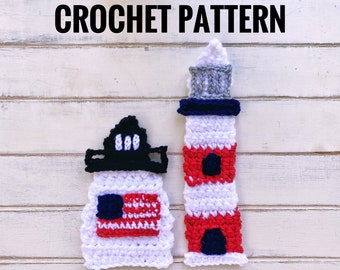 PATTERN | Crochet Lighthouse Applique | Coastal | Nautical | Simple | Preppy | Patriotic | USA | Beginner Friendly | Quick | Nantucket