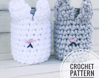 Crochet Bunny Mason Jar Cover Pattern, Rabbit Pattern, Easter Crochet, Simple Crochet Pattern, Quick, Beginner Crochet, Cute Gift Handmade