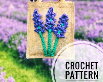 Crochet PDF Pattern, Crochet Lavender Appliqué, Downloadable PDF, Easy Crochet Flower, Quick Crochet Gift, Purple Crochet, DIY Pattern