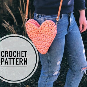 Crochet Heart Tote bag, Cute Crocheted Bag, Easy to Make Crochet Pattern, PDF, T-Shirt Yarn Bag, How to, Crochet for her, Crochet Gift, Fun