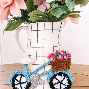 MOTIF Motif d'applique de vélo au crochet Panier de fleurs Crochet mignon Moderne Crochet débutant facile image 3