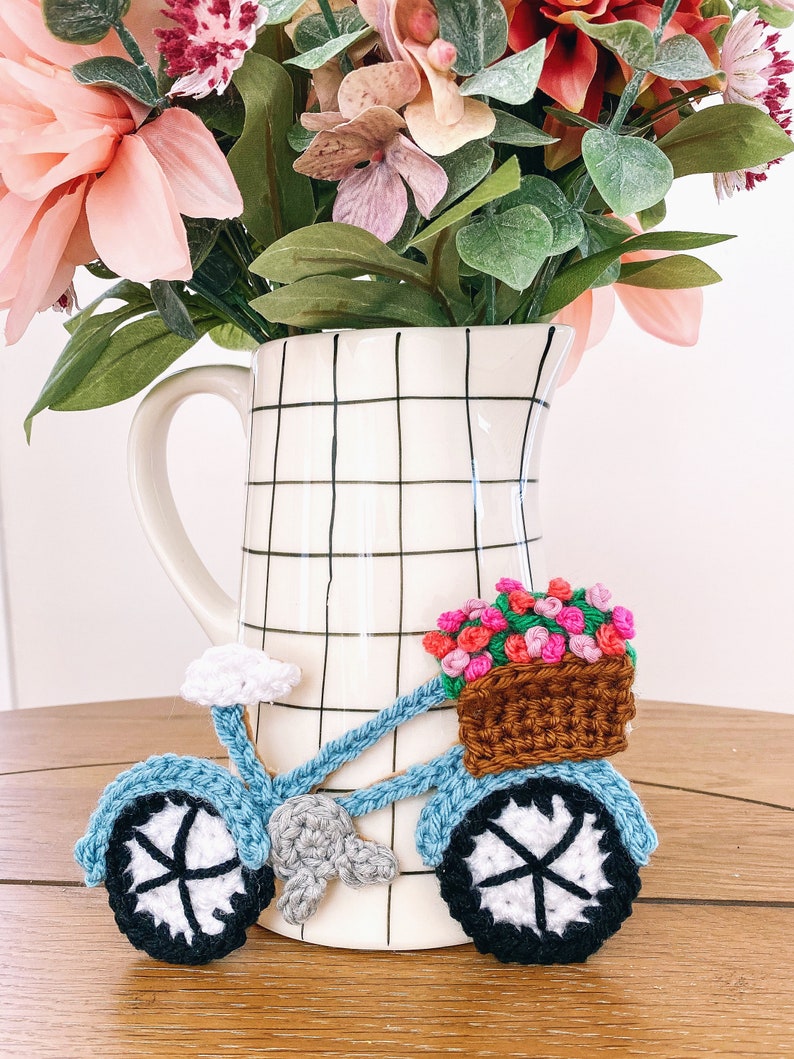 PATTERN Crochet Bicycle Applique Pattern Flower Basket Cute Crochet Modern Easy Beginner Crochet image 3