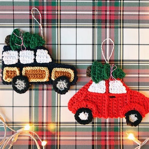 PATTERN | Crochet Applique Ornament for Christmas | Red Car With Christmas Tree | Jeep Wagoneer | Volkswagen Bug | Crochet Gift | Truck