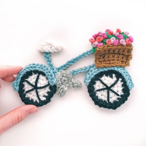 MOTIF Motif d'applique de vélo au crochet Panier de fleurs Crochet mignon Moderne Crochet débutant facile image 1