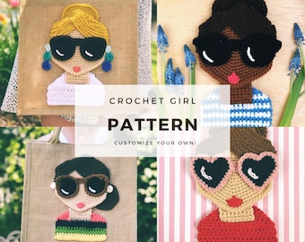 Crochet Patterns, Doll Face, Crochet For Woman, Crochet Appliqué, Crochet Portrait Art, Crochet Girl Doll, PDF Crochet Pattern Easy