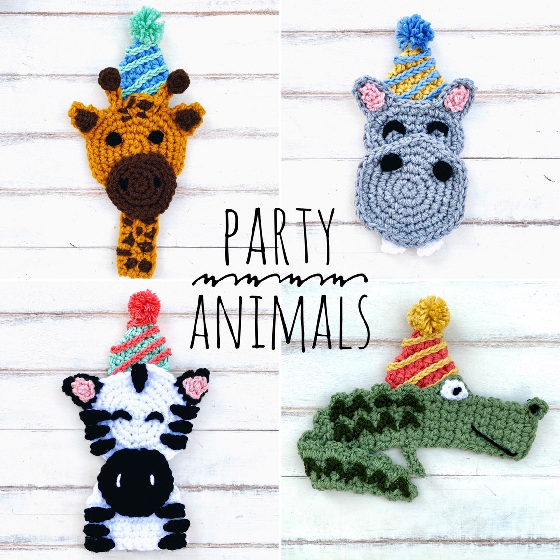 PATTERN Crochet Zoo Animals Applique PDF Party Animals Etsy