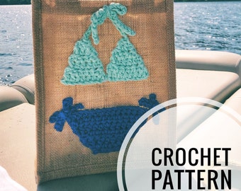 Crochet Applique Pattern, Crochet Bikini, PDF Directions, Beginner Crochet, Easy Pattern, Quick Project, Crocheted Bathing Suit, US Terms