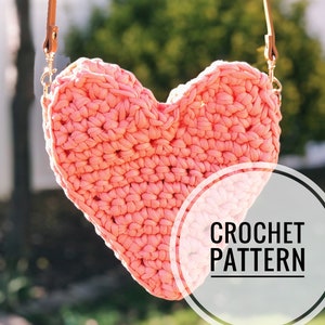 Crochet Heart Tote bag, Cute Crocheted Bag, Easy to Make Crochet Pattern, PDF, T-Shirt Yarn Bag, How to, Crochet for her, Crochet Gift, Fun image 2