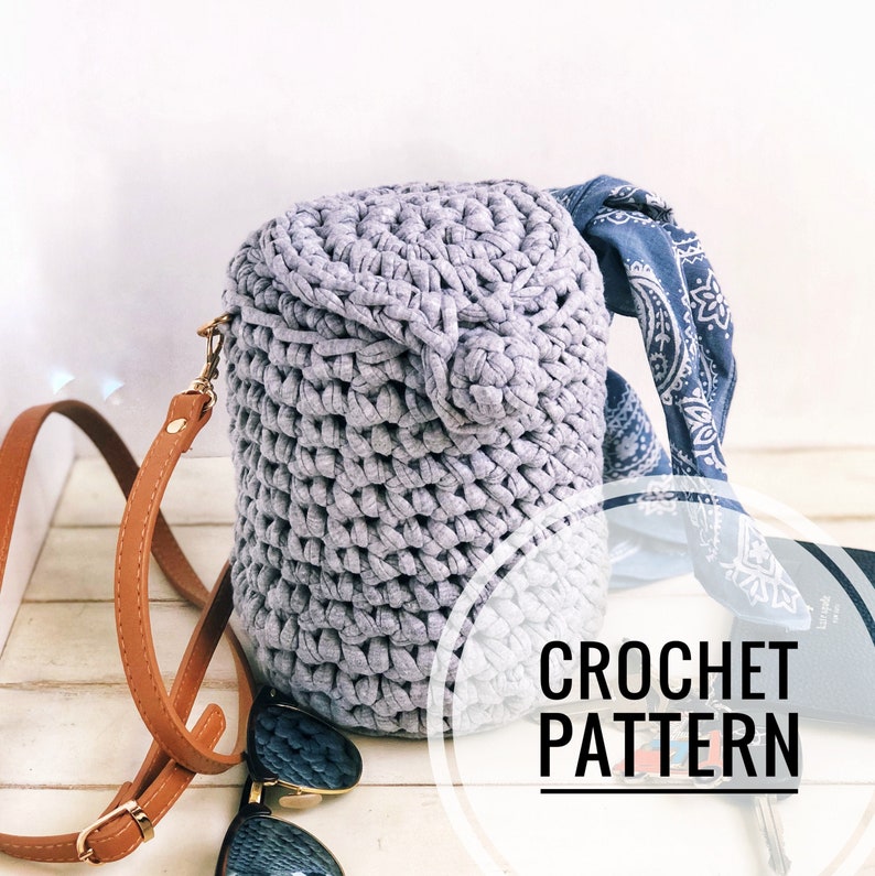 Crochet Environmentally Friendly Pattern, Crochet Bucket Bag, Trendy Crochet Pattern, Crochet for Her, Make your own bag, DIY, t-shrt yarn image 1
