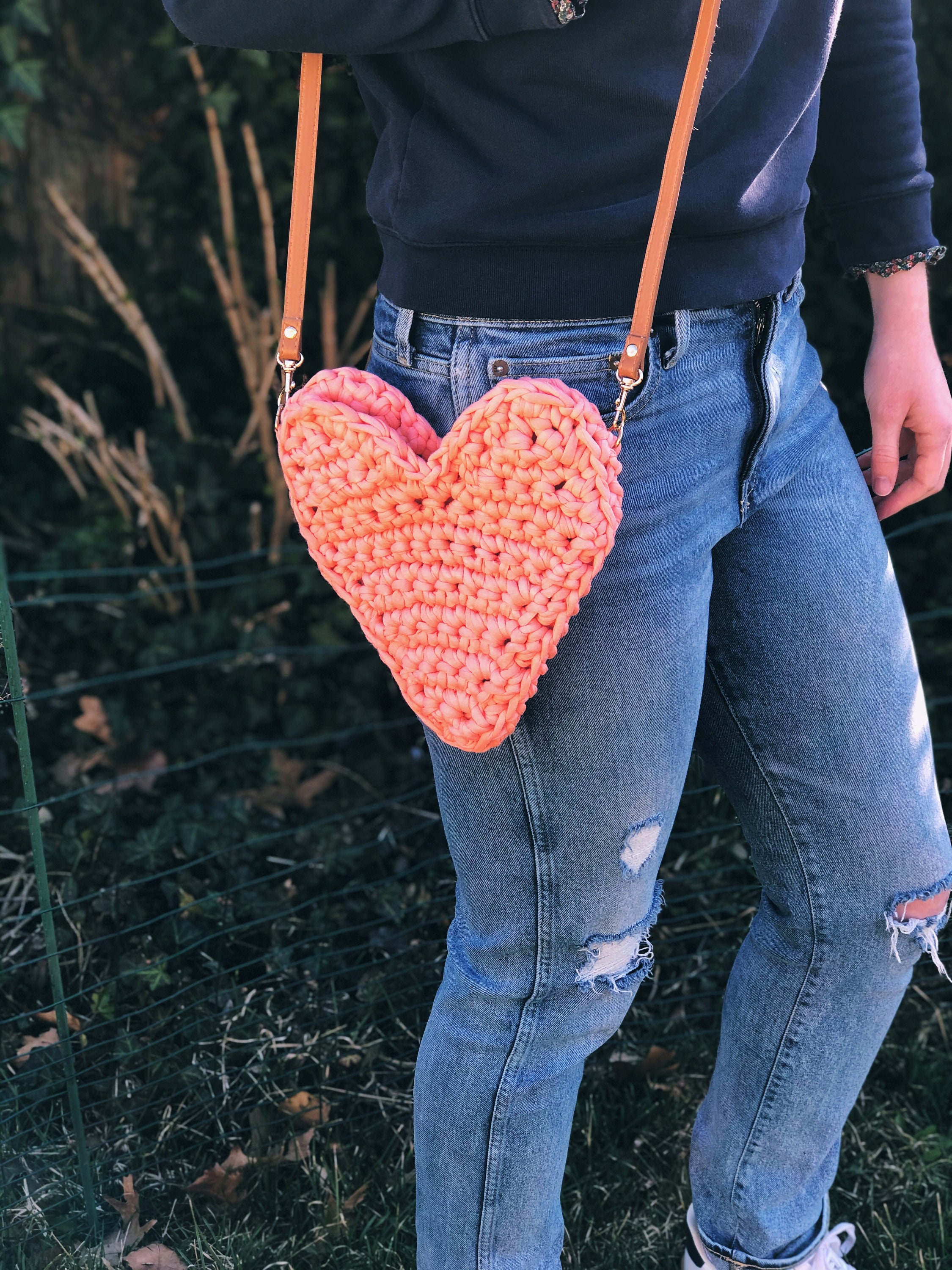 Crochet Heart Tote Bag Cute Crocheted Bag Easy to Make Etsy