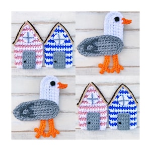 PATTERN | Crochet Seagull Applique Pattern | Beach Hut Cabana | Nautical Crochet | Beginner PDF Downloadable | Ocean | Bird | House
