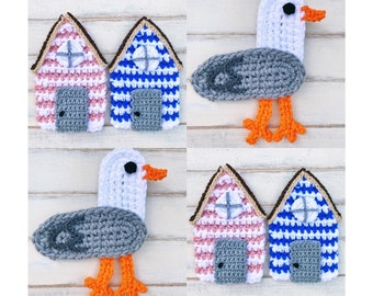 PATTERN | Crochet Seagull Applique Pattern | Beach Hut Cabana | Nautical Crochet | Beginner PDF Downloadable | Ocean | Bird | House